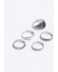 River Island - Silver Colour Stone Textured Ring Multipack - Lyst