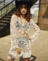 River Island - Cream Crochet Embellished Beach Mini Dress - Lyst