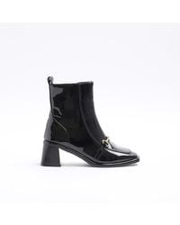 River Island - Black Chain Block Heel Ankle Boots - Lyst