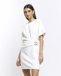 River Island - White Wrap Buckle T-shirt Mini Dress - Lyst