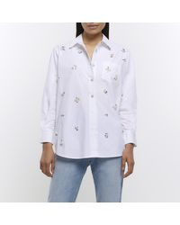 River Island - White Pearl Embellishment Shirt - Lyst