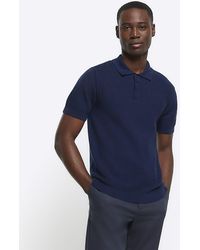 River Island - Navy Slim Fit Textured Knit Polo - Lyst