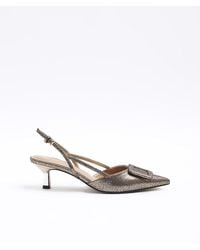 River Island - Bronze Buckle Sling Back Court Shoes - Lyst