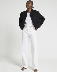 River Island - Black Tailored Crop Bomber Jacket - Lyst