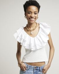 River Island - White Textured Frill Top - Lyst
