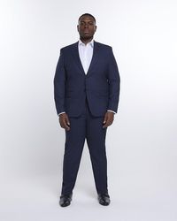 River Island - Big & Tall Navy Slim Fit Check Suit Trousers - Lyst