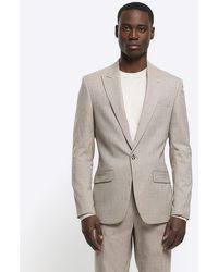 River Island - Beige Slim Fit Wool Blend Suit Jacket - Lyst