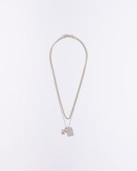 River Island - Silver Colour Tag Multirow Necklace - Lyst