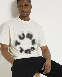 River Island - Ecru Regular Fit Blurred Graphic T-shirt - Lyst