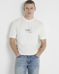 River Island - Beige Regular Fit Graphic T-shirt - Lyst