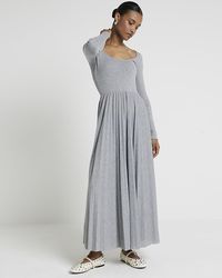 River Island - Ribbed Pleated Skater Maxi Dress - Lyst