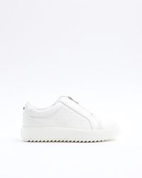 River Island - White Embossed Slip On Zip Trainers - Lyst