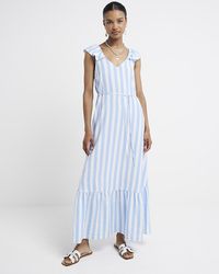 River Island - Stripe Belted Swing Maxi Dress - Lyst