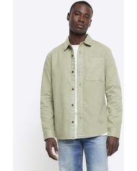 River Island - Khaki Regular Fit Chest Pocket Shirt - Lyst