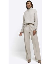 River Island - Stone Faux Leather Wide Leg Trousers - Lyst