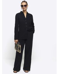 River Island - Black Textured Wide Leg Trousers - Lyst
