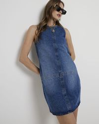 River Island - Blue Stitched Denim Shift Mini Dress - Lyst