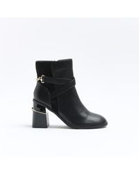 River Island - Chain Block Heel Ankle Boots - Lyst