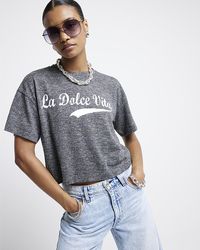 River Island - Grey La Dolce Vita Graphic T-shirt - Lyst