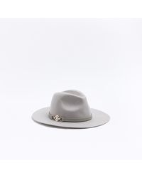 River Island - Grey Wool Blend Fedora Hat - Lyst