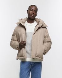 River Island - Hooded Parka Puffer Jacket - Lyst