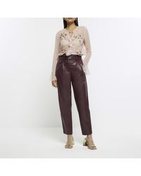 River Island - Red Faux Leather Paperbag Trousers - Lyst