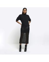 River Island - Black Sequin Skirt Jumper Midi Dress - Lyst