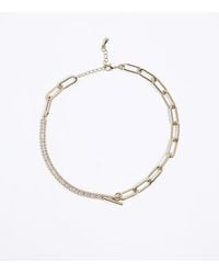 River Island - Gold Chain Stone Necklace - Lyst