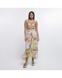 River Island - Yellow Floral Frill Detail Maxi Skirt - Lyst