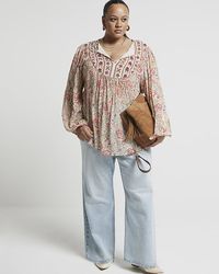 River Island - Plus Cream Floral Embroidered Smock Top - Lyst