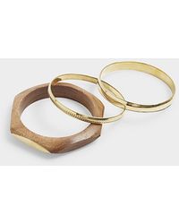 River Island - Brown Wood And Gold Bangle Bracelet Multipack - Lyst