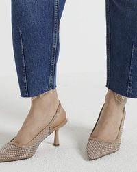 River Island - Beige Wide Fit Diamante Heeled Court Shoes - Lyst