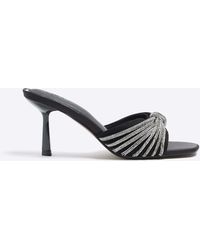 River Island - Black Embellished Heeled Mule Shoes - Lyst