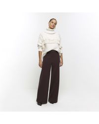River Island - Brown Stitched Wide Leg Trousers - Lyst
