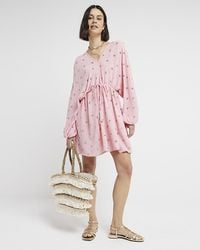 River Island - Pink Sequin Embellished Shift Mini Dress - Lyst