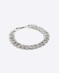River Island - Silver Colour Chain Diamante Bracelet - Lyst