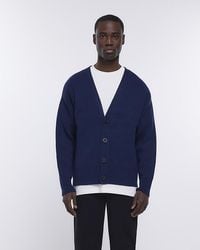 River Island - Blue Boxy Fit Knitted Cardigan - Lyst