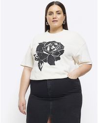 River Island - Plus Beige Rose Graphic T-shirt - Lyst