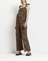 River Island - Maternity Brown Animal Print Shirred Jumpsuit - Lyst