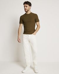 River Island - Green Muscle Fit Brick Knit T-shirt - Lyst