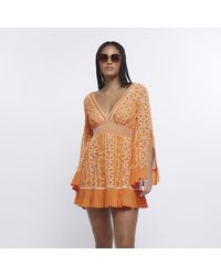River Island - Orange Floral Embroidered Beach Mini Dress - Lyst