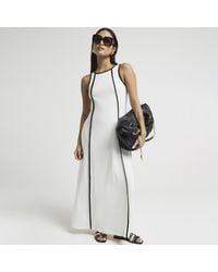 River Island - Petite White Ribbed Taped Swing Maxi Dress - Lyst