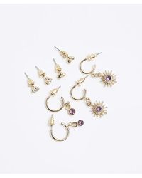 River Island - Gold Colour Amethyst Stone Earrings Multipack - Lyst