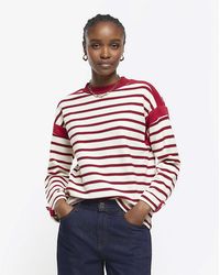 River Island - Red Stripe Long Sleeve Sweatshirt - Lyst