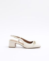 River Island - Cream Chain Sling Back Heeled Court Shoes - Lyst