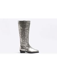 River Island - Leather Western Boots - Lyst