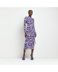 River Island - Purple Long Sleeve Wrap Bodycon Midi Dress - Lyst