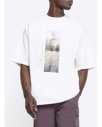 River Island - Ecru Oversized Fit Graphic Patch T-shirt - Lyst
