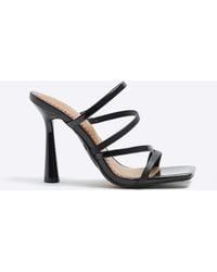 River Island - Black Strappy Heeled Sandals - Lyst
