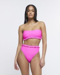 River Island - Pink High Waist Frill Bikini Bottoms - Lyst